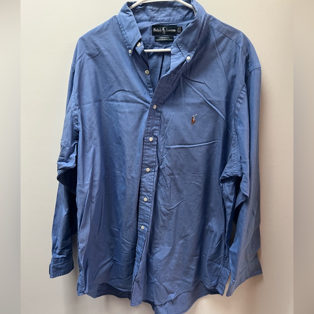Ralph Lauren Yarmouth Blue 100% Cotton Pinpoint Oxford Button-Down Top 17 1/2-35